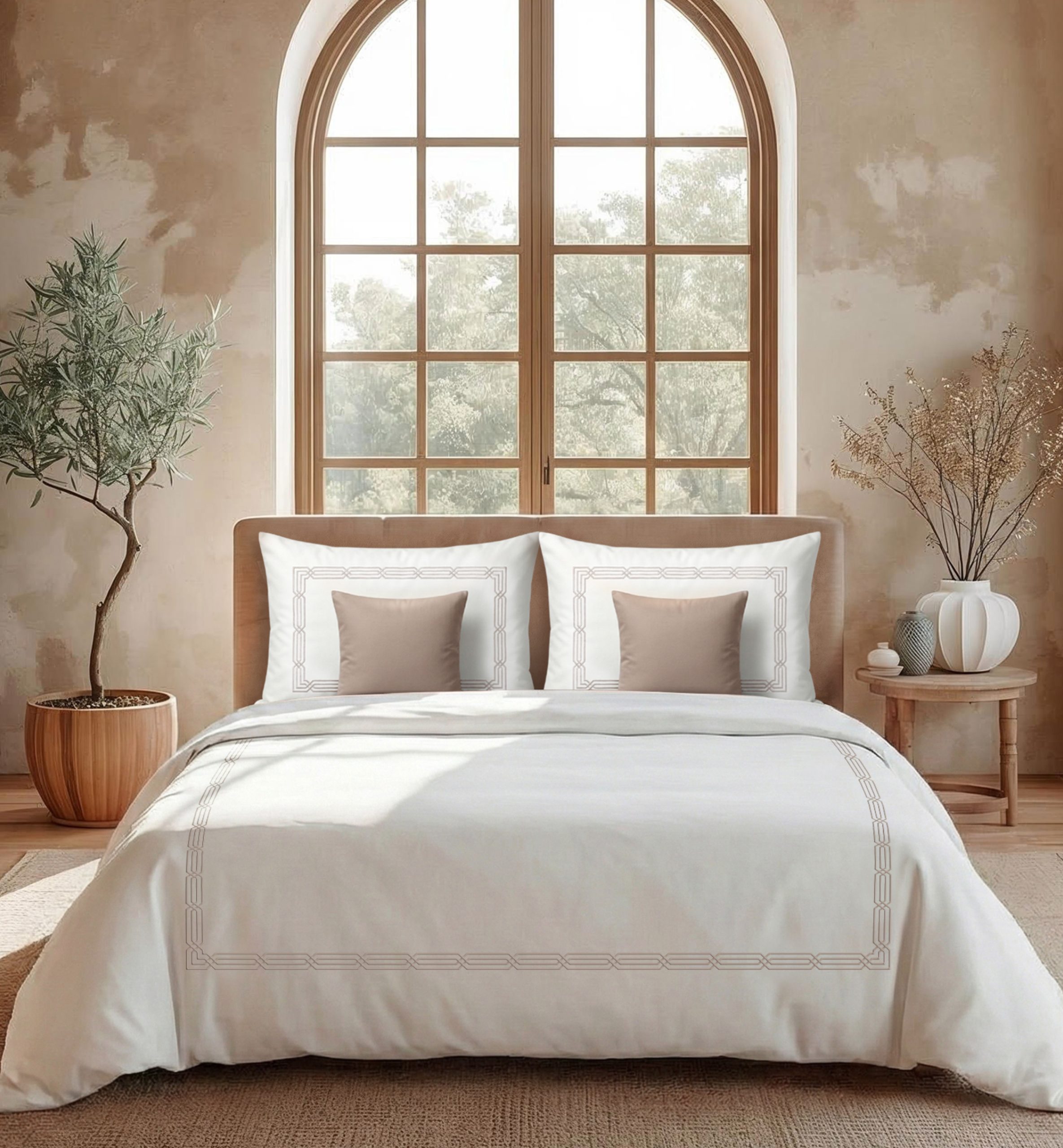 700 Thread Count Egyptian Cotton Satin Embroidered Bedding Set –Copper Grey